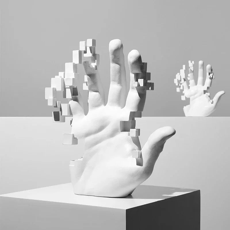 Modern Abstract Hand Sculpture: White Palm Art for Home Decor - Pixelated Design