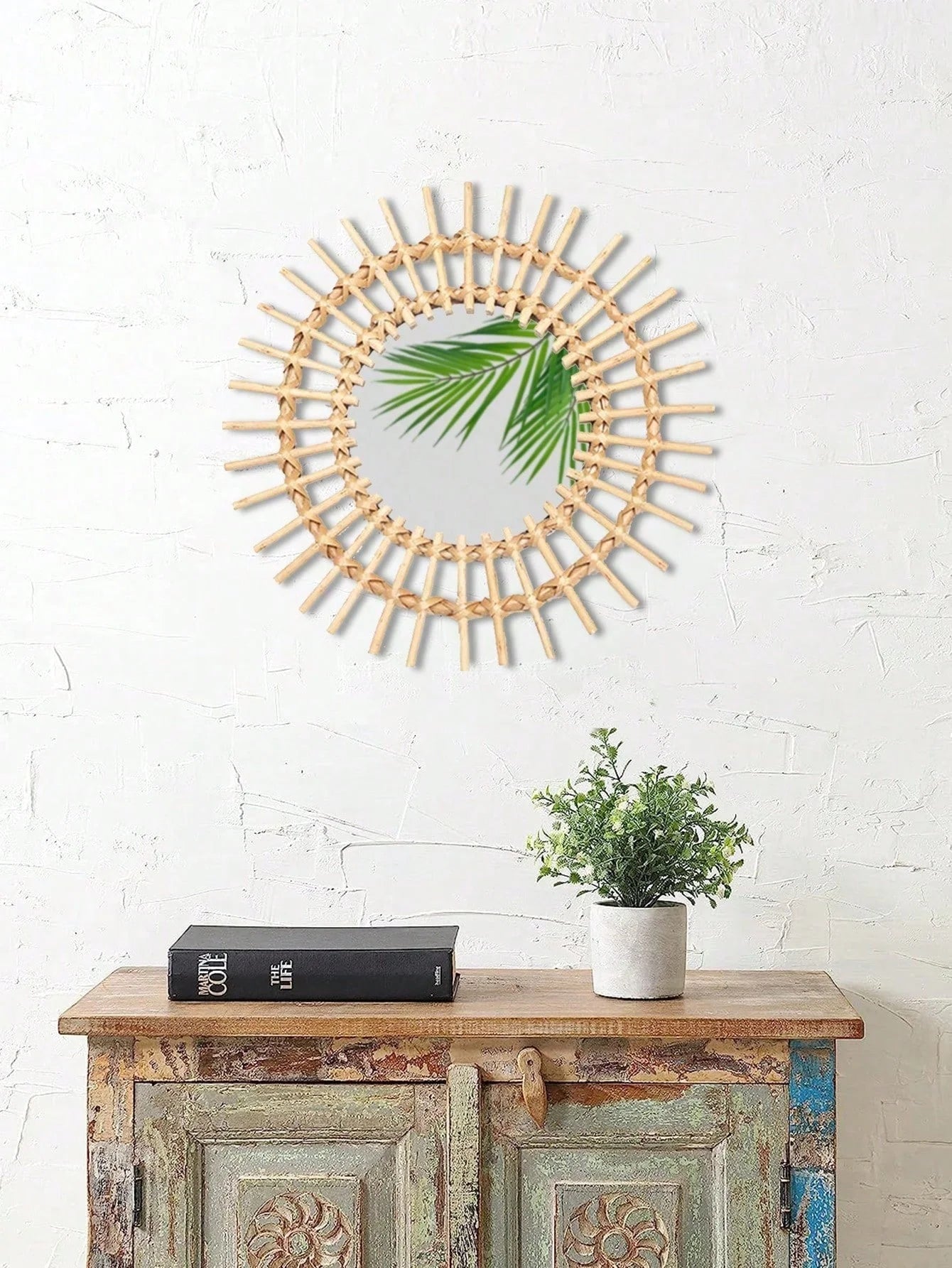 Boho Rattan Wall Mirror, Wall Art - 850.00 ZAR