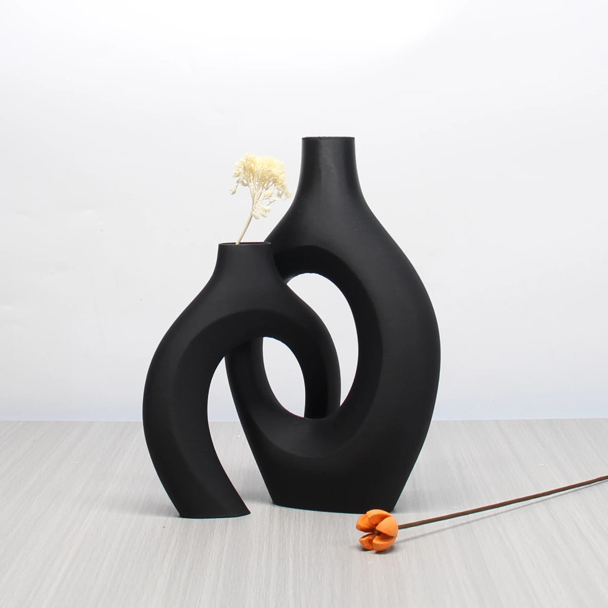 Bohemian Black Vase Set - Modern Sculptural Home Decor Vases