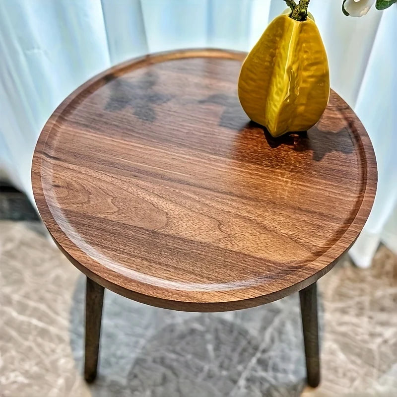 Modern Wood Coffee Table: Round Wooden Side Table with Decorative Vase - Luxury Home Decor