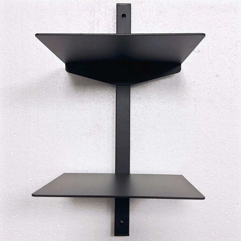 Black Wall Bookshelf - Modern 2 Tier Metal Storage Shelves
