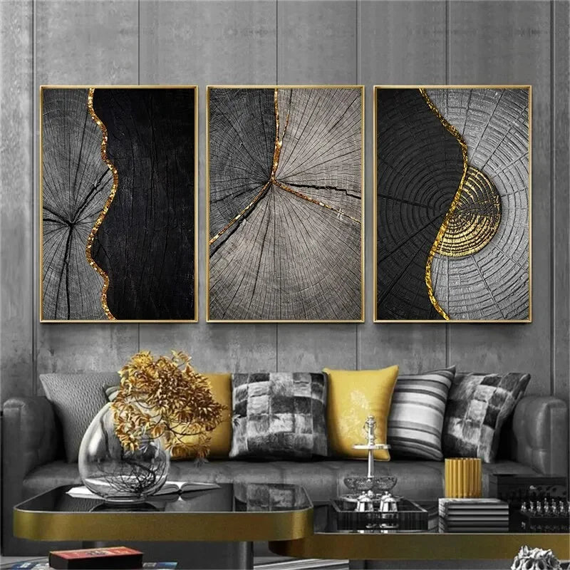 Vintage Wall Art Abstract Gold Black - 500.00 ZAR