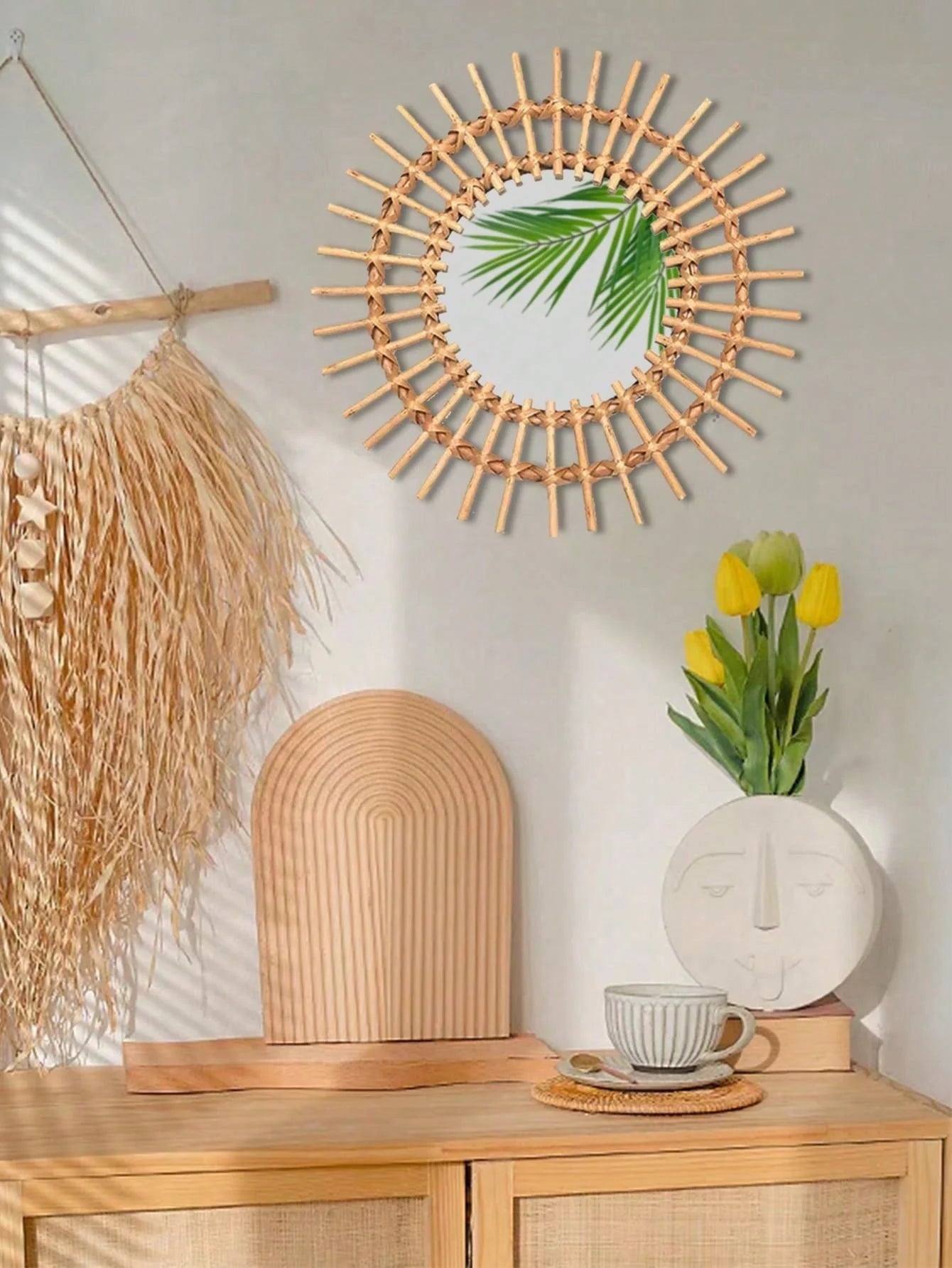 Boho Rattan Wall Mirror, Wall Art - 850.00 ZAR