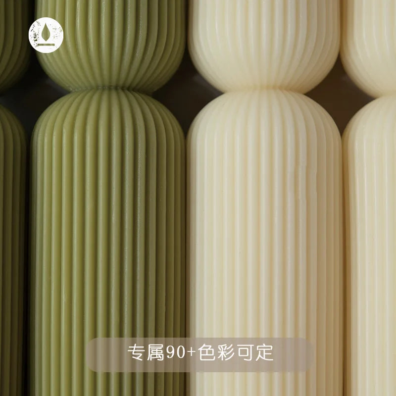 Green and White Striped Soy Wax Candles | Handmade Decorative Aromatherapy