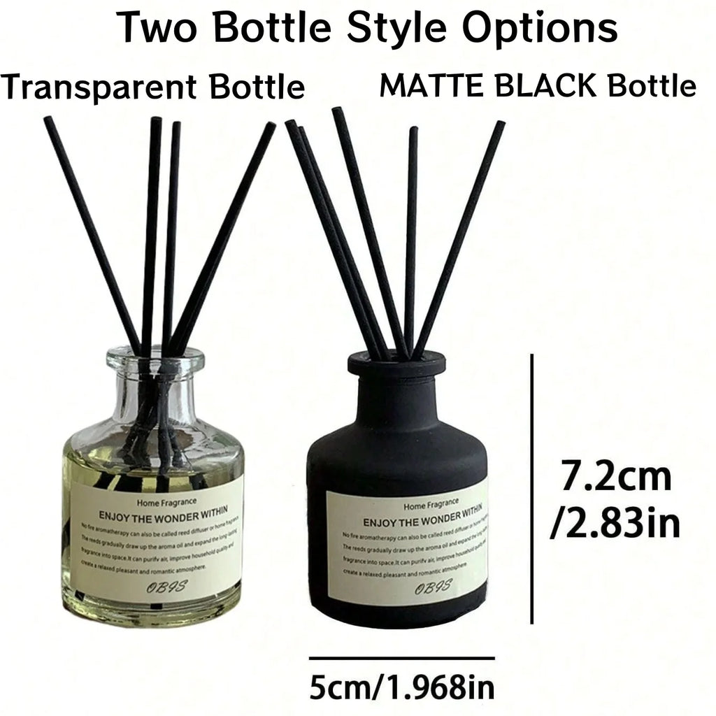 Reed Diffuser: Transparent vs. Matte Black Home Fragrance Bottles with Dimensions