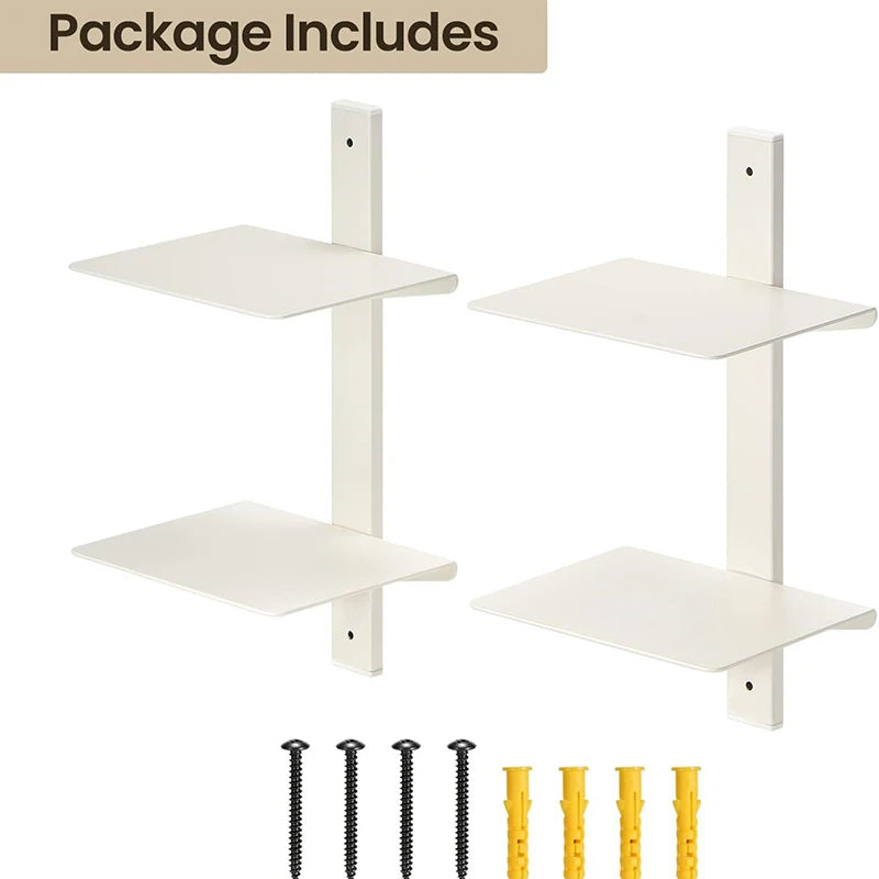 Modern White Wall Shelves - 2 Tier Floating Bookcase for Living Room Storage