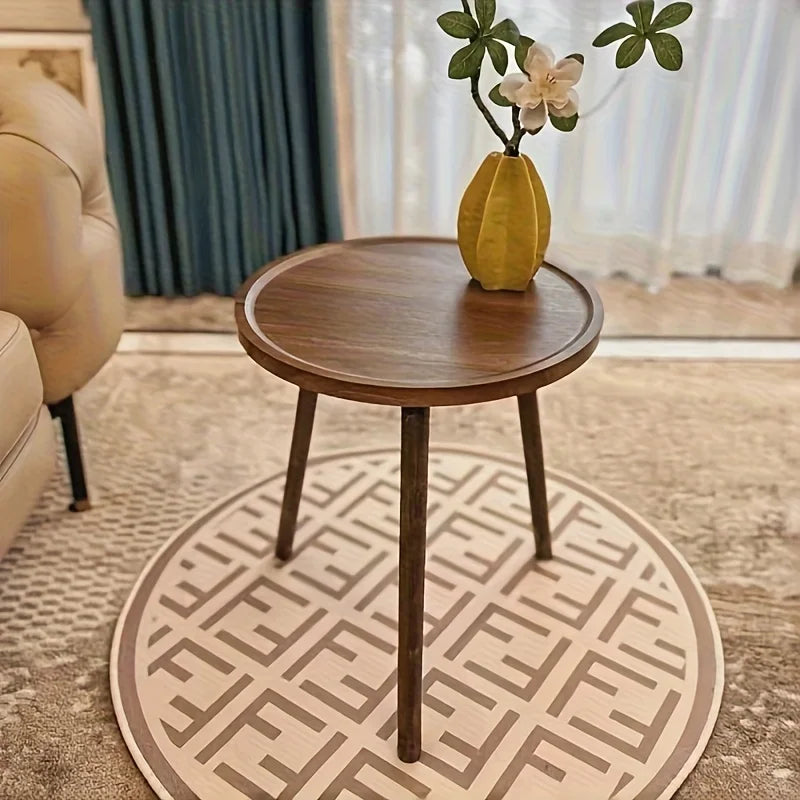 Wood Coffee Table Modern Luxury Decor Loft - Round Rug, Decorative Vase