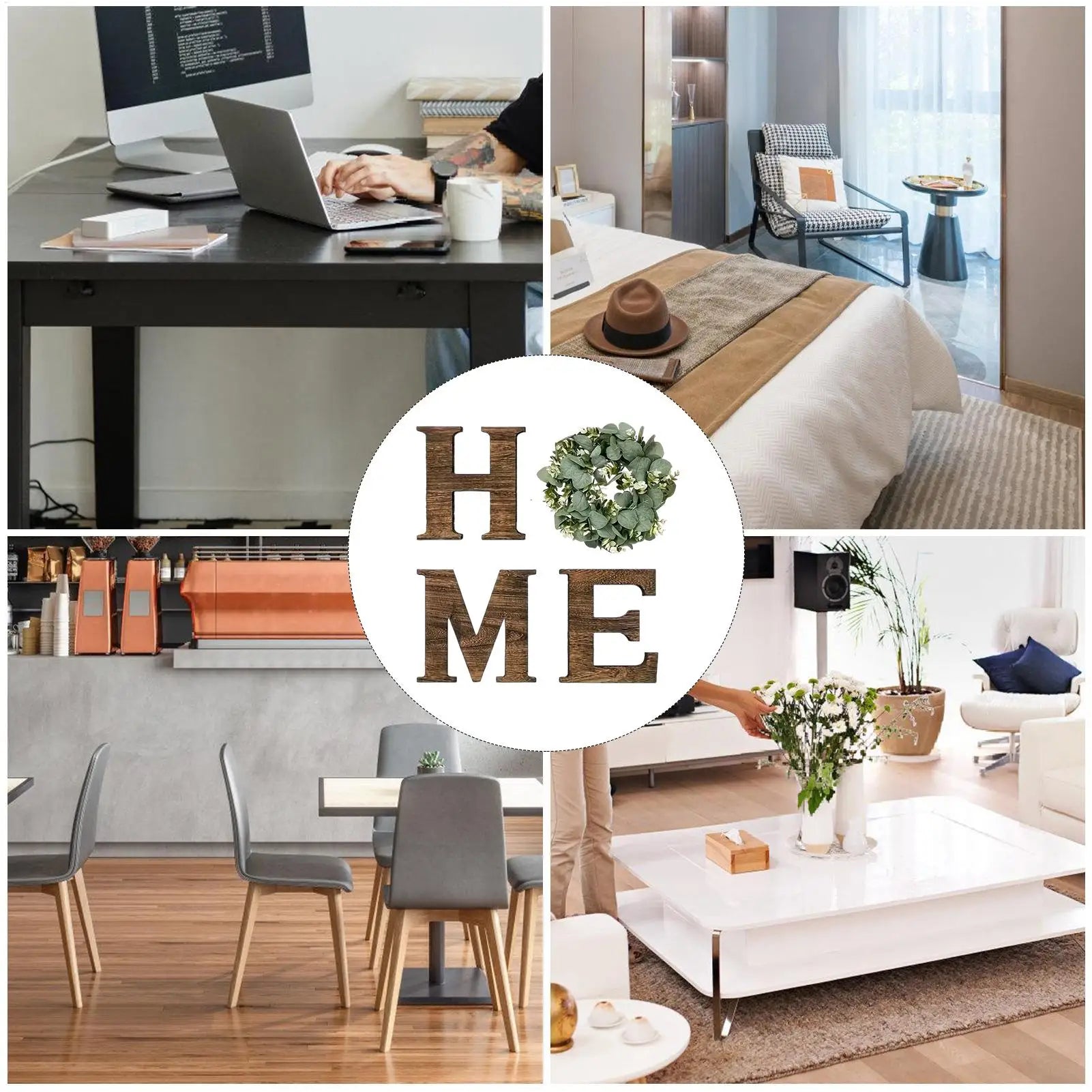 HOME LETTER WOODEN WALL SIGN - 350.00 ZAR: Stylish home decor accent with rustic wood letters and greenery.