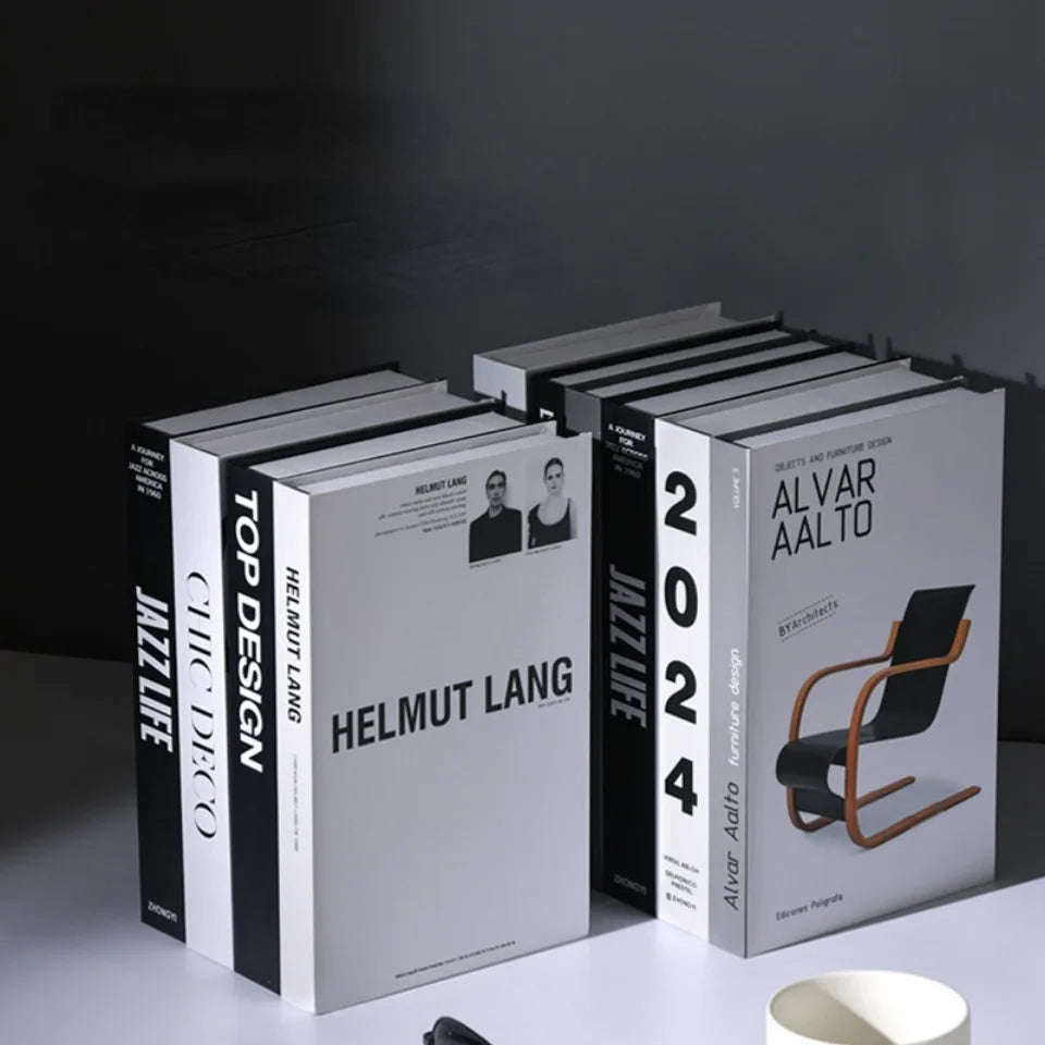 Luxury Decor Books: Helmut Lang, Alvar Aalto, Jazz Life. Chic design for living room interior.
