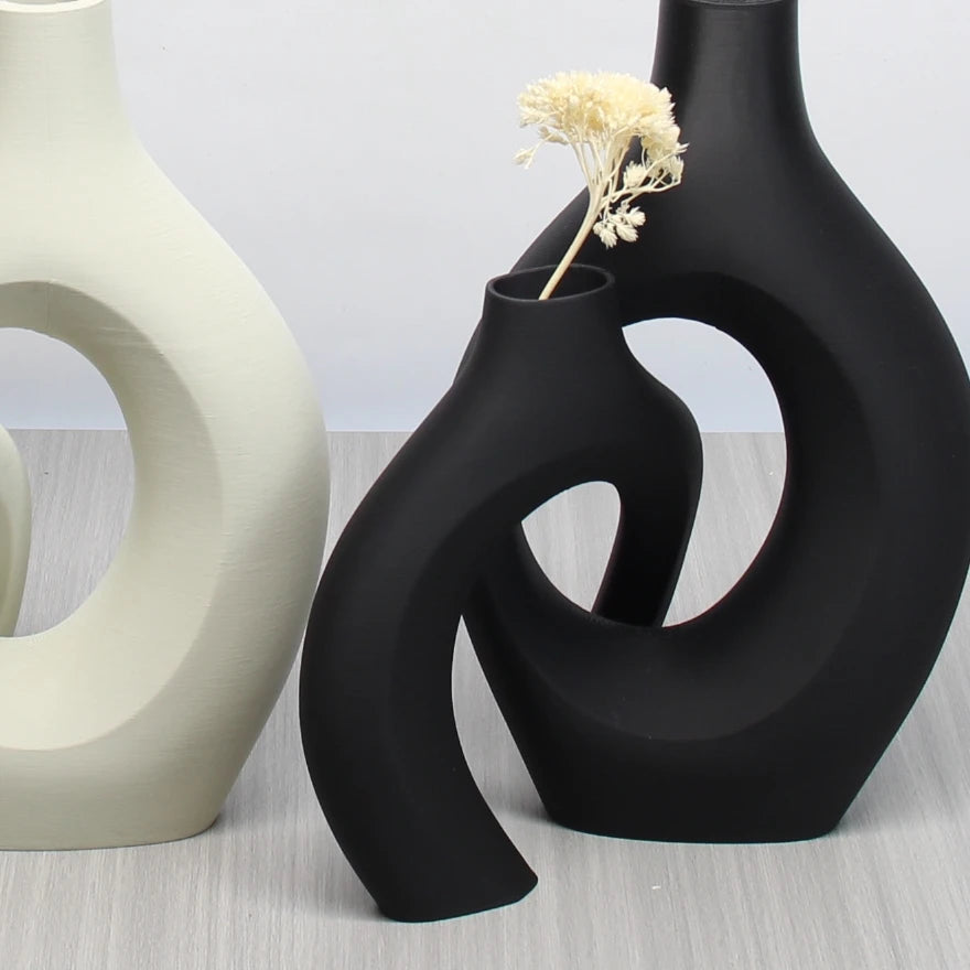Bohemian Black and White Vases: Modern Art Decor for Home, Unique Ceramic Vases, Designer Home Accents