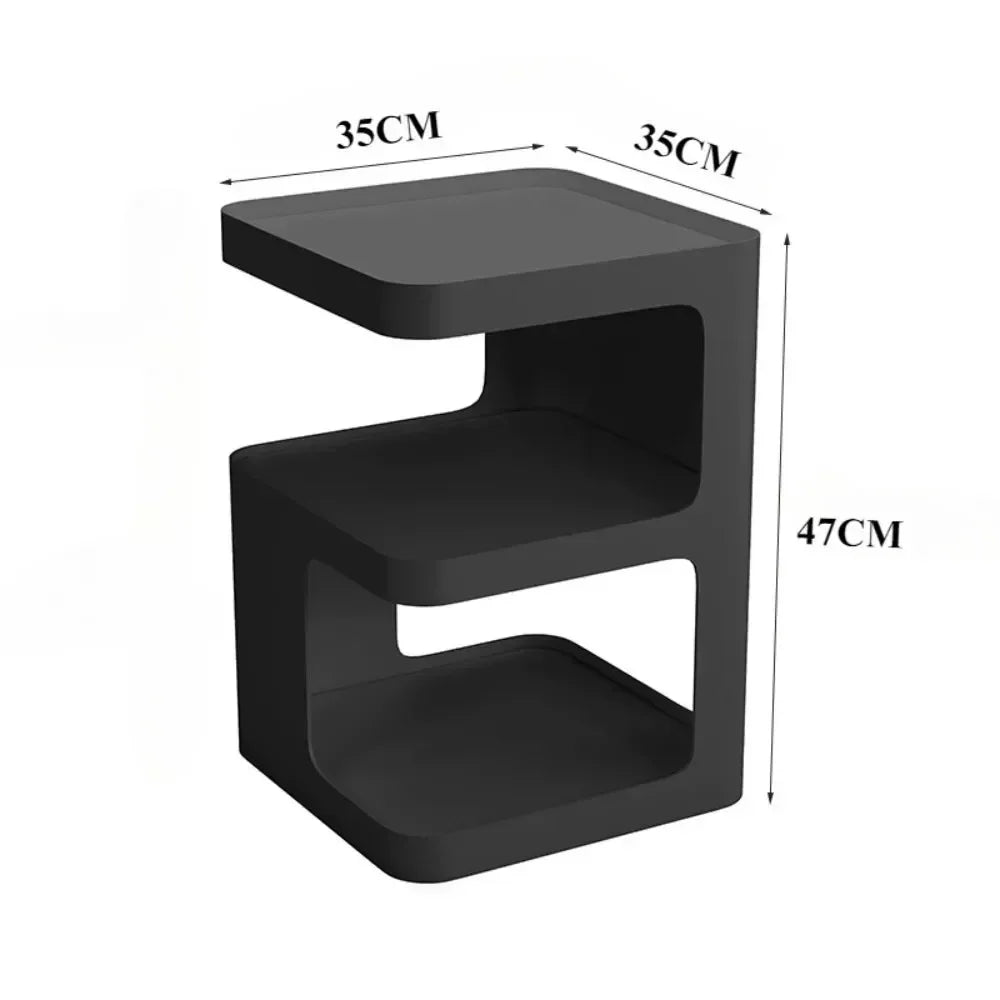 Modern Black Side Table: 47cm Height, 35cm Width. Multi-Layer Shelf Design. Perfect Living Room Nightstand.