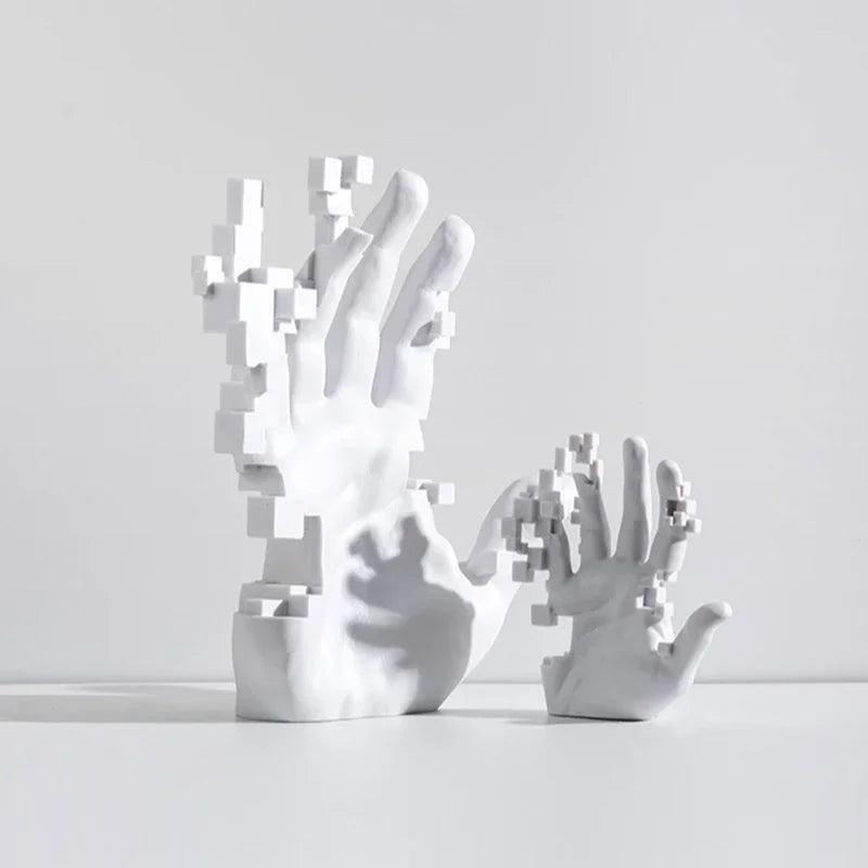 Modern White Pixelated Hand Sculpture | Abstract Art Home Decor