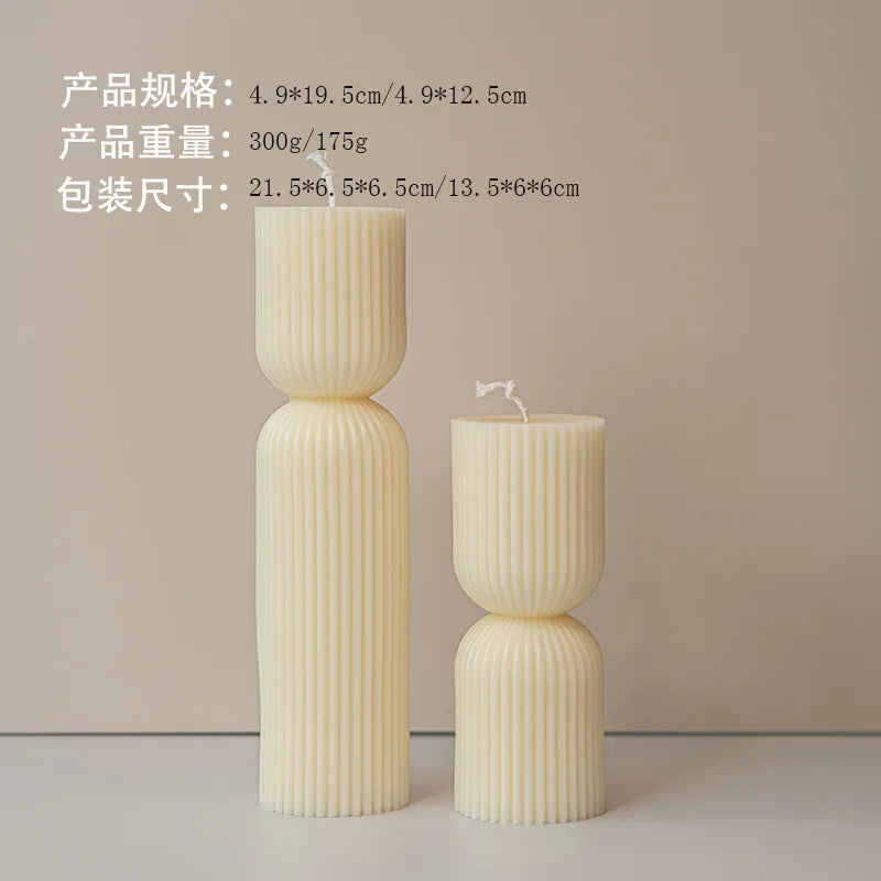 Handmade Striped Column Candles: Decorative White Scented Candles for Home Decor - Unique Aesthetic