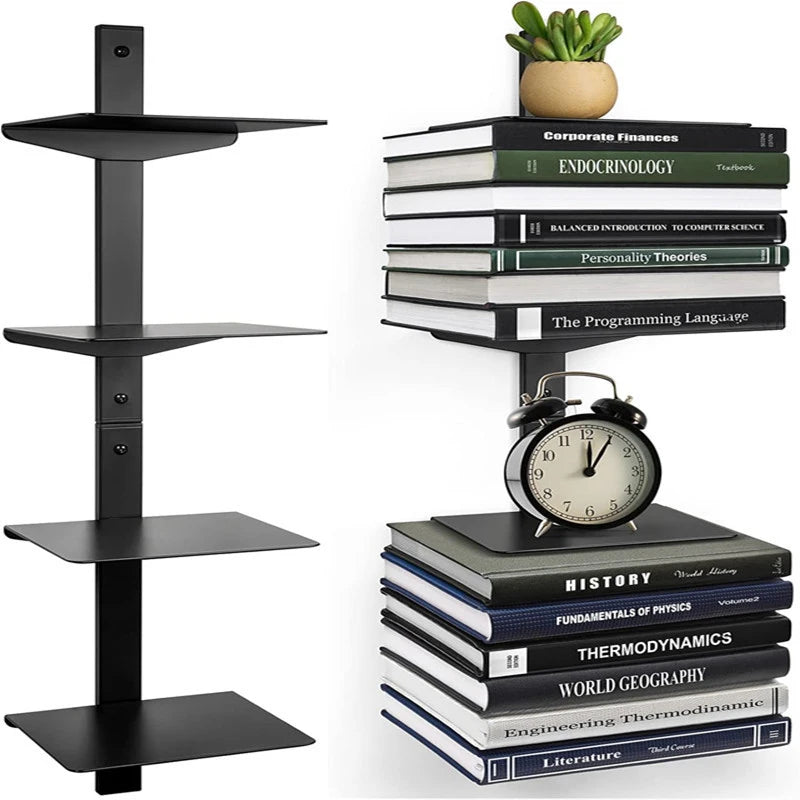 Black Metal Wall Bookcase: Modern Floating Shelves for Living Room Storage, Bookshelf Design.