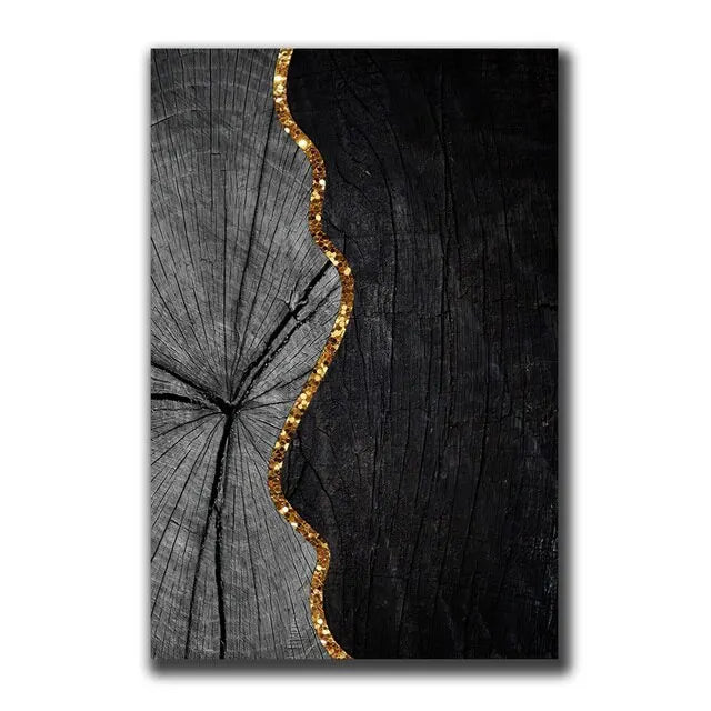 Vintage Wall Art Abstract Gold Black - 500.00 ZAR