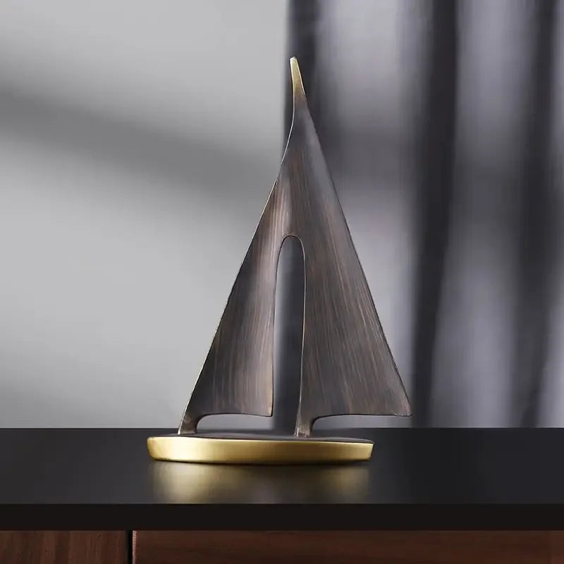 Modern Sailboat Sculpture: Resin Bronze Finish Home Decor Ornament