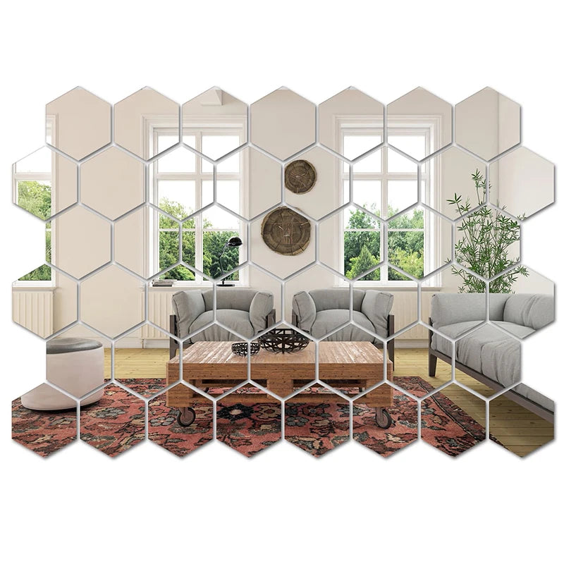 45pcs Mirror Wall Sticker, Hexagon Wall Art Sticker,  - 370.00 ZAR