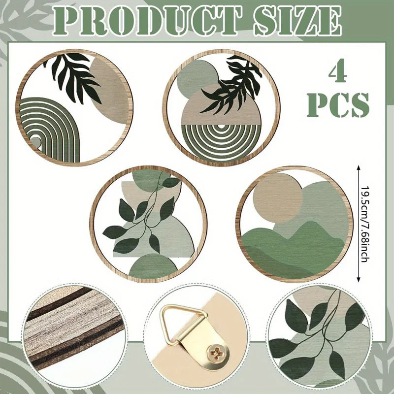 Bohemian Wall Art Set - 4 Wooden Boho Wall Decorations - 19.5cm - Minimalist Wood Art - Home Decor ZAR