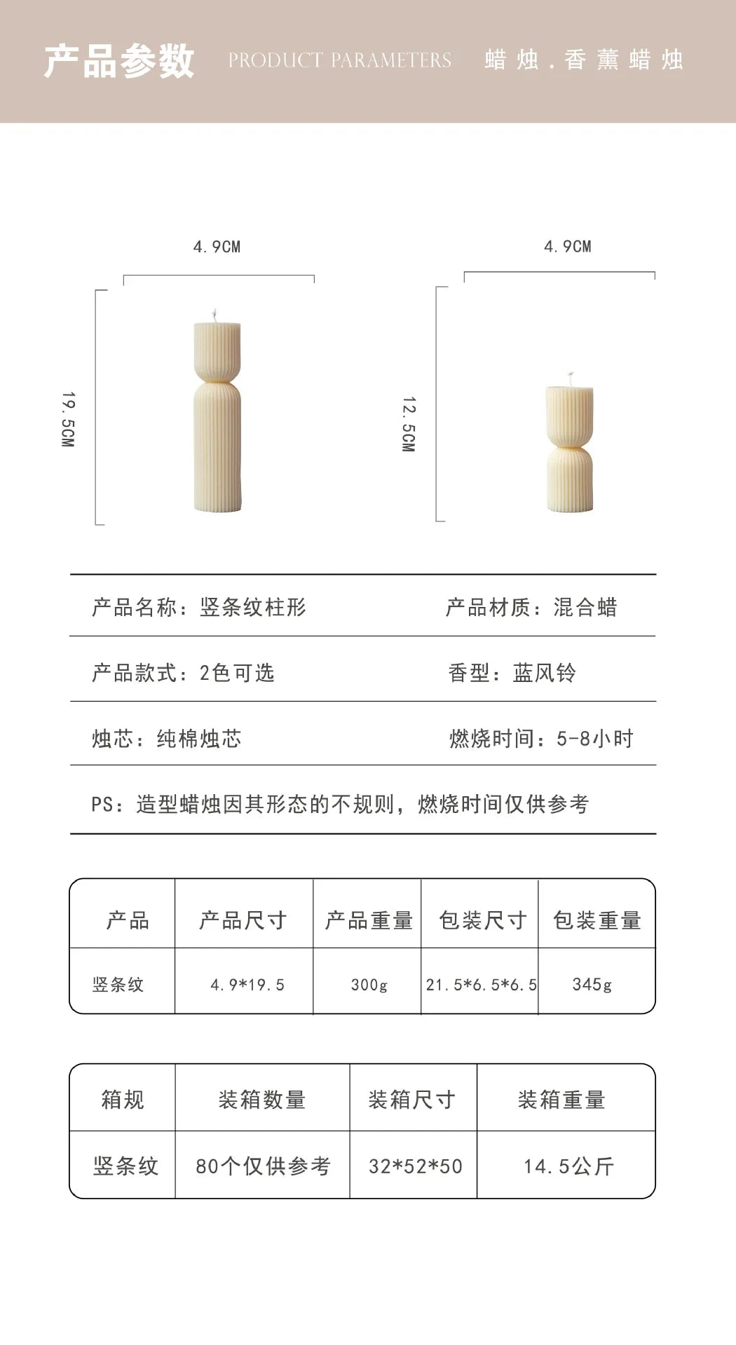 Scented Candle Specifications: Dimensions, Weight, Burn Time & Packaging Details