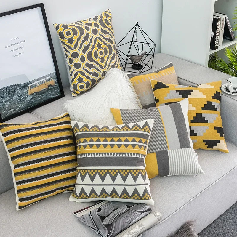 Home Decor Cushion Cover Yellow Grey/White  - 400.00 ZAR