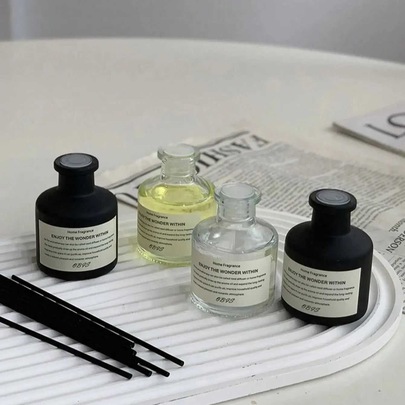 Stylish Home Fragrance: Jasmine Reed Diffusers on a Tray