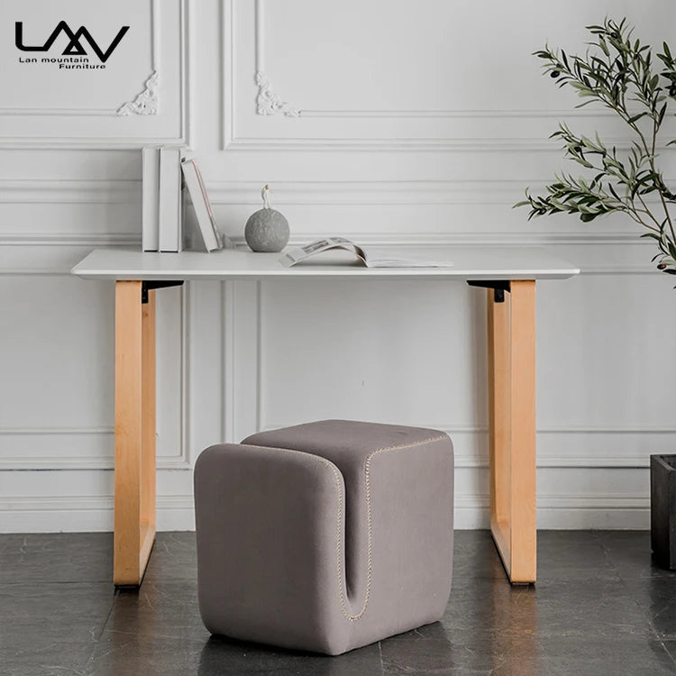 Modern Grey Footstool | Lan Mountain Furniture | Bedroom Living Room Stool Ottoman | Creative Shape Fabric Foot Rest